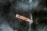 Спутниковый снимок контейнеровоза  Dali и разрушенного моста Фрэнсиса Скотта Ки в Балтиморе, штат Мэриленд, США.