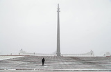 Снегопад в Москве. Мемориальный комплекс «Парк Победы» на Поклонной горе.