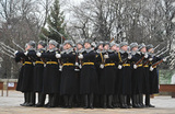 Во время церемонии приведения к присяге военнослужащих Президентского полка на Соборной площади Кремля.