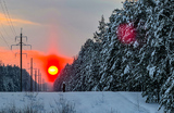 Морозный закат в Московской области.